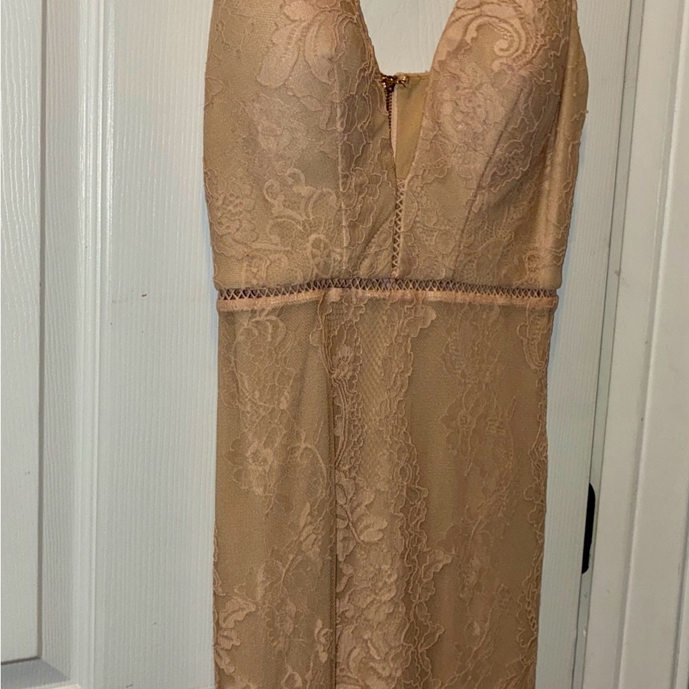 bebe Lace V-Neck Chemise in Nude